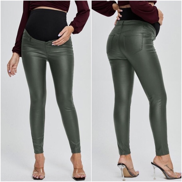 Bellanblue Pants - Maternity Army Green Wide Band Waist Skinny Fitted Pants